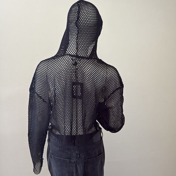 Basic Pleasure Mode Cropped Fishnet Hoodie in Black PacSun Urban Outfitters - Picture 2 of 9
